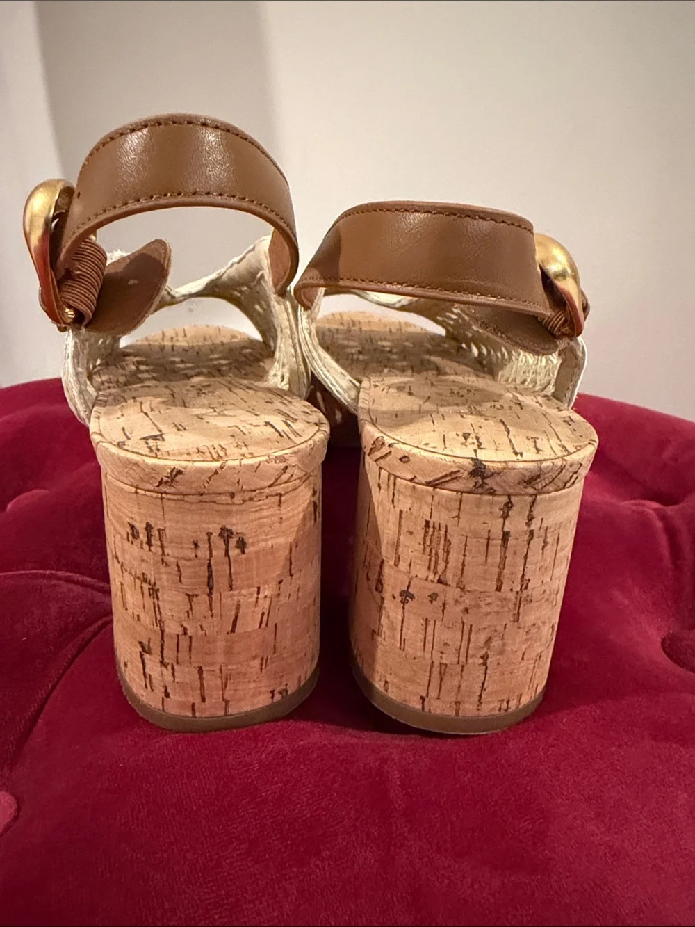 Aerosoles 10 Woven Slingback Cork Wedge Sandals - Beige